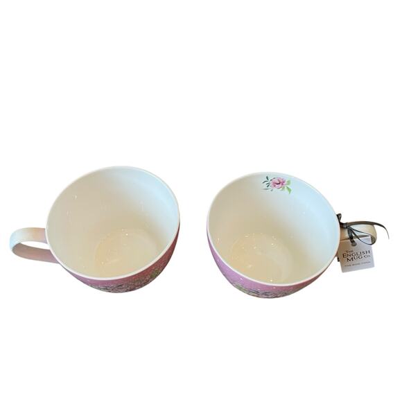 English Mug Co Fine China Pink Floral Coffee Mug Tea Cup 12oz Set of 2 New - Picture 11 of 15